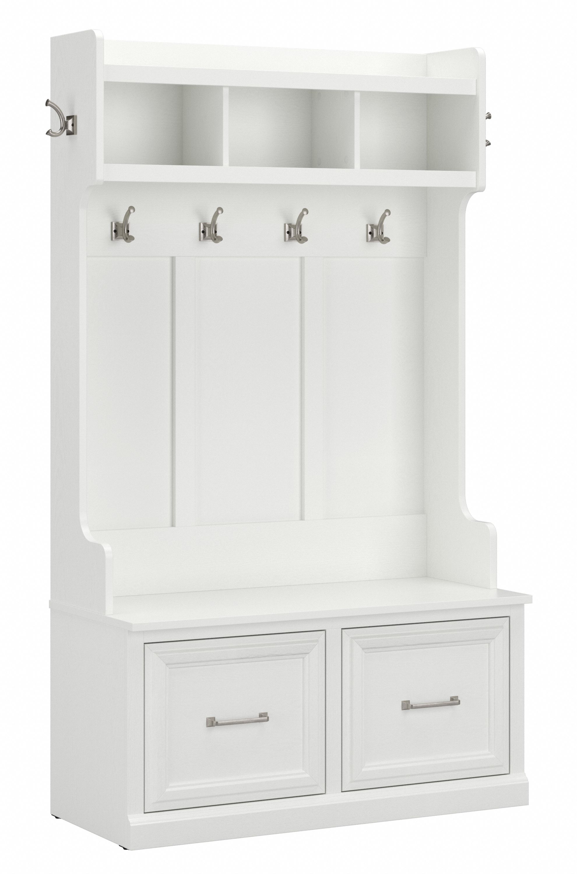 Shop Bush Furniture Woodland 40W Hall Tree and Shoe Storage Bench with Doors 02 WDL001WAS #color_white ash