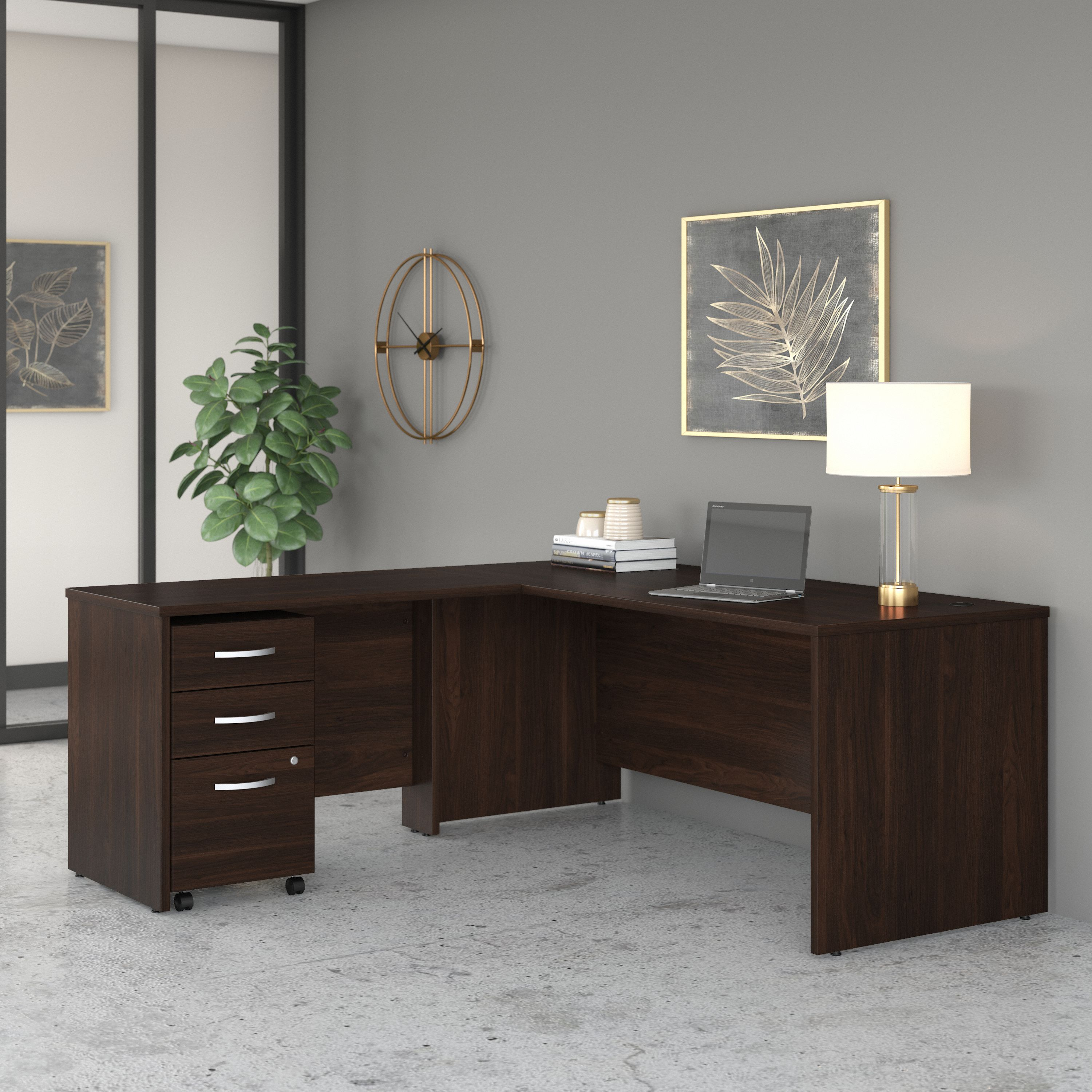 Shop Bush Business Furniture Studio C 72W x 30D L Shaped Desk with Mobile File Cabinet and 42W Return 01 STC007BWSU #color_black walnut
