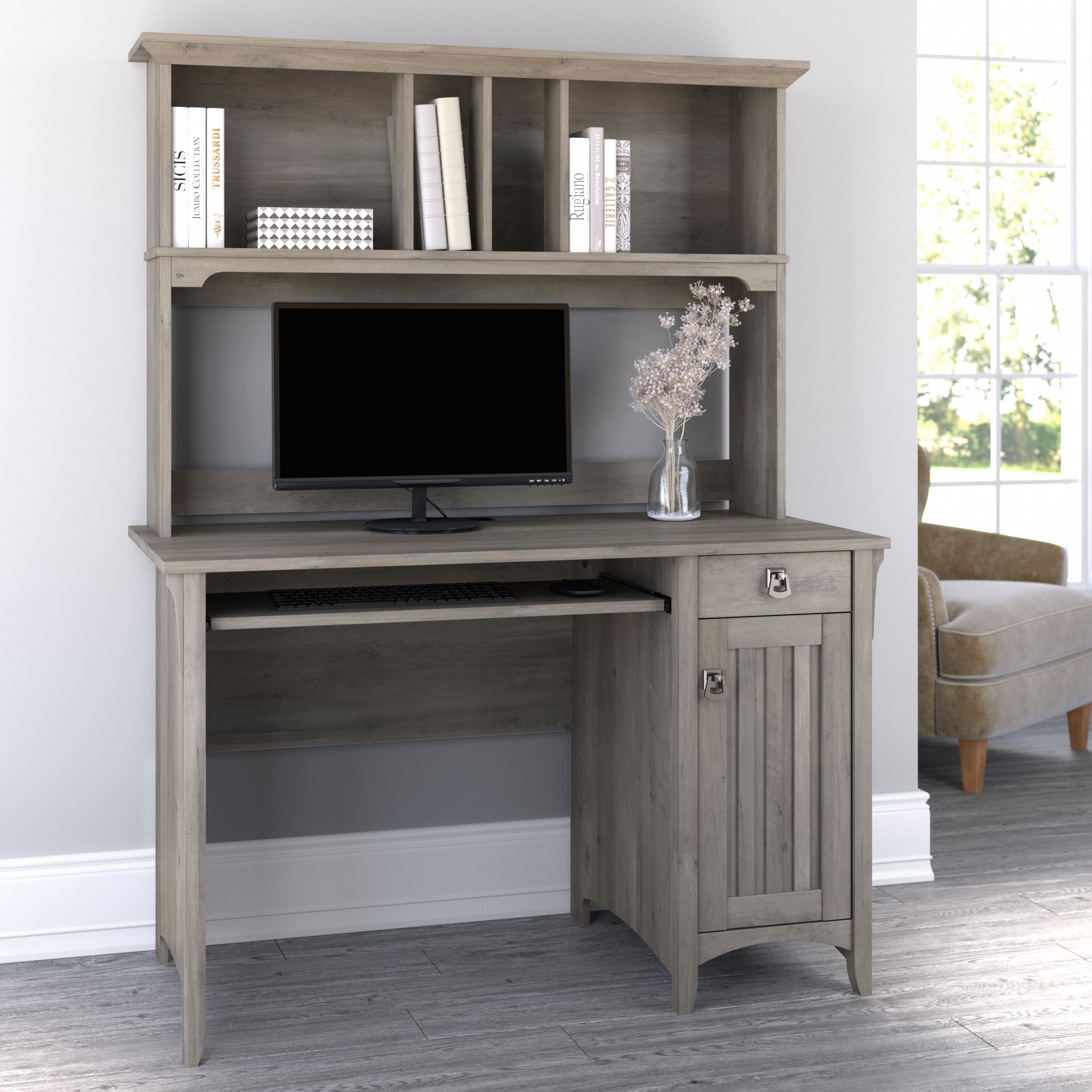Shop Bush Furniture Salinas Small Computer Desk with Hutch 01 MY72508-03 #color_driftwood gray