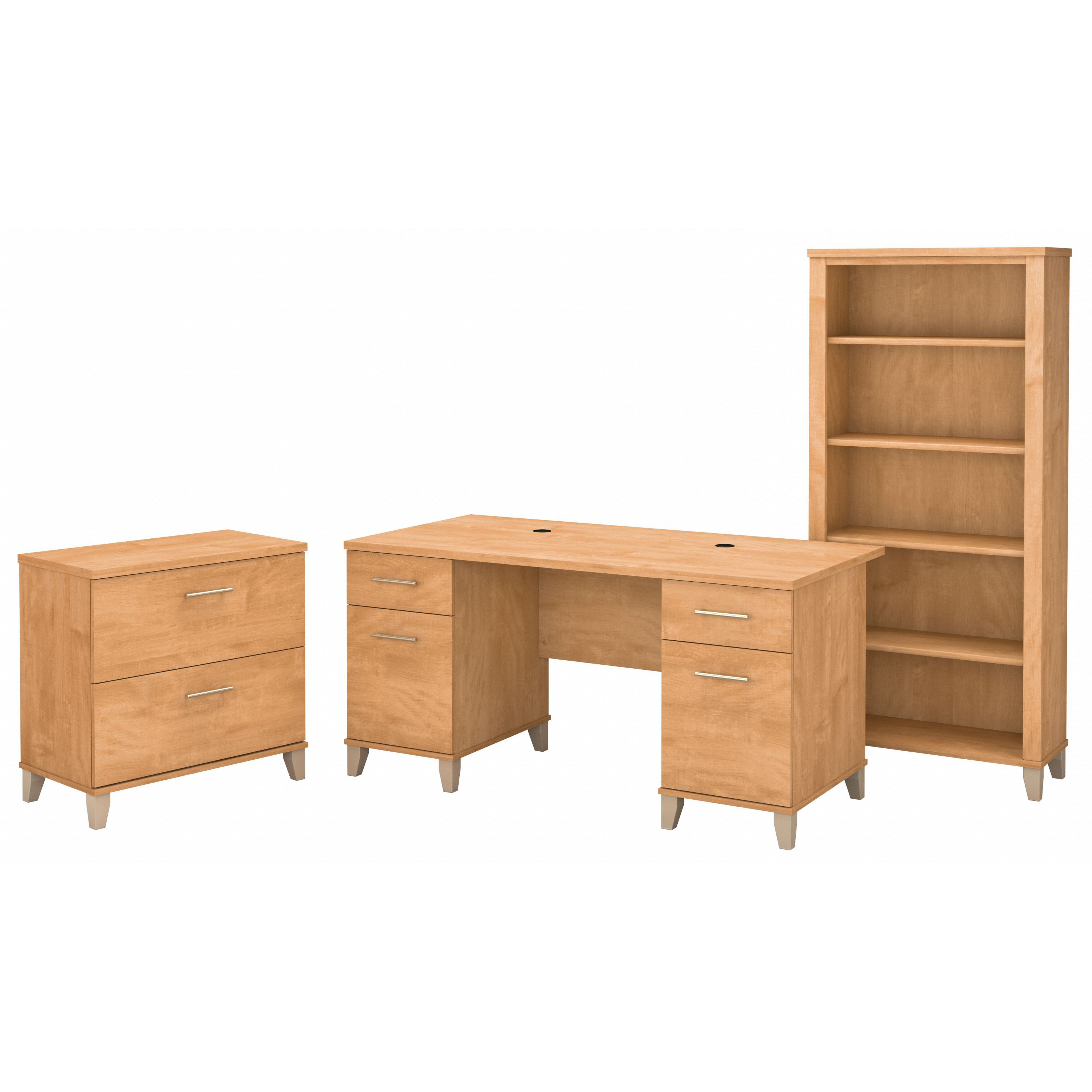 Shop Bush Furniture Somerset 60W Office Desk with Lateral File Cabinet and 5 Shelf Bookcase 02 SET013MC #color_maple cross