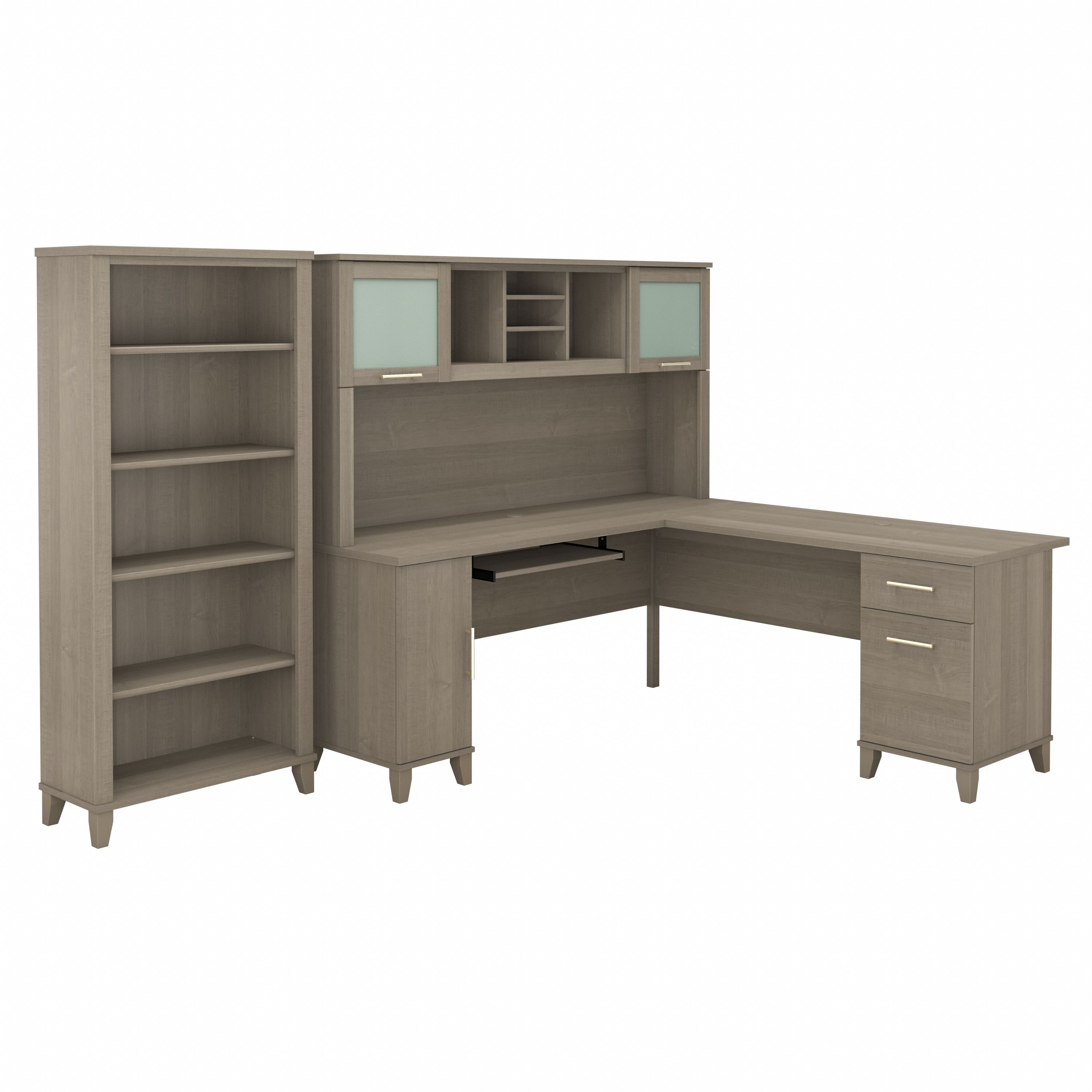 Shop Bush Furniture Somerset 72W L Shaped Desk with Hutch and 5 Shelf Bookcase 02 SET011AG #color_ash gray