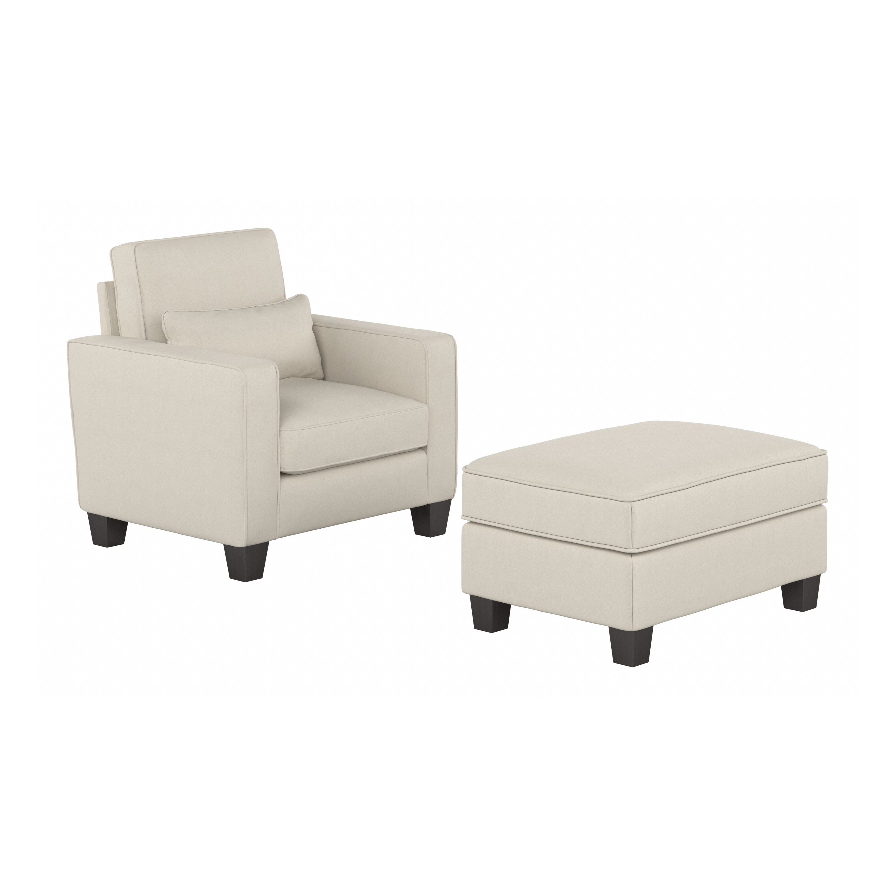 Shop Bush Furniture Stockton Accent Chair with Ottoman Set 02 SKT010CRH #color_cream herringbone fabric