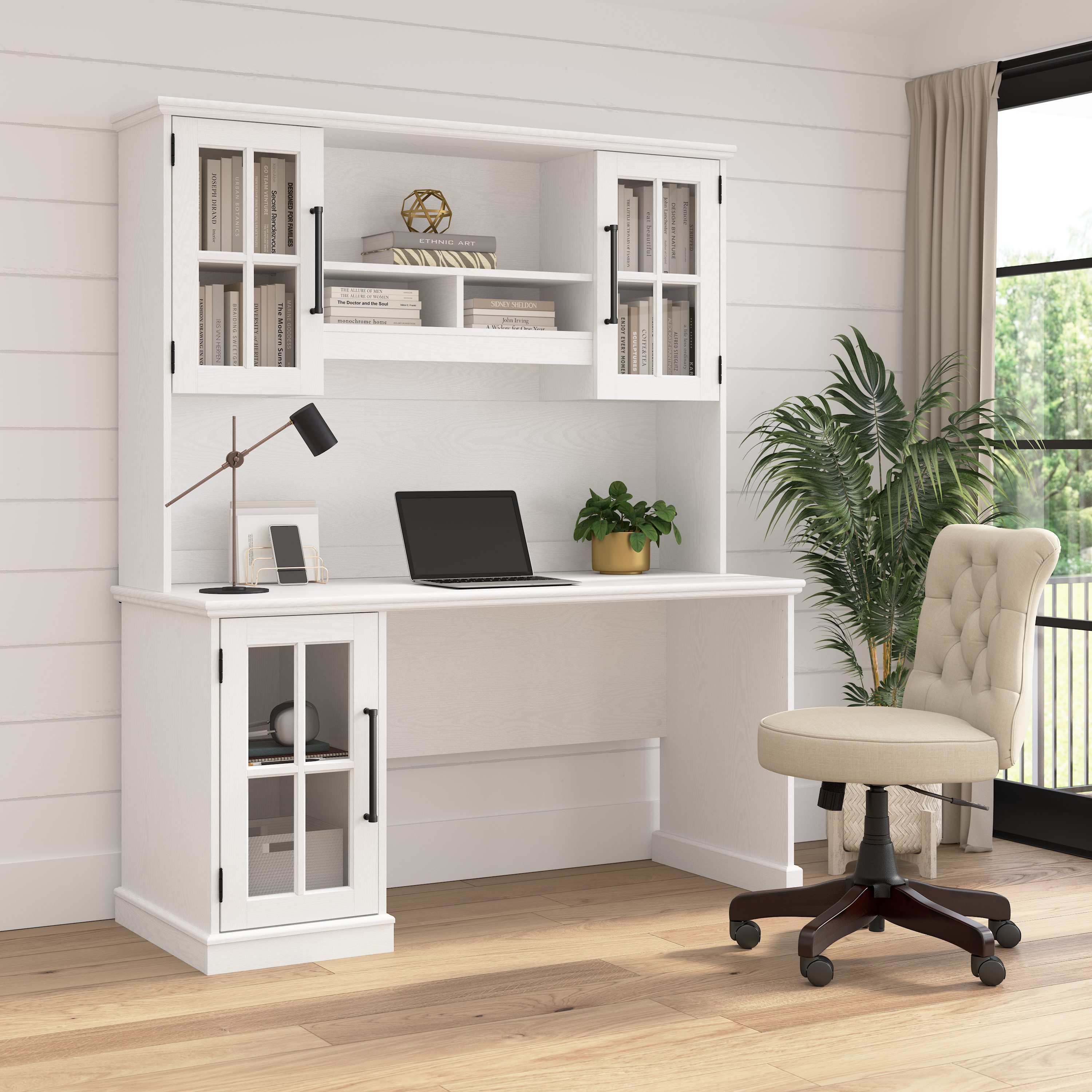 Shop Bush Furniture Westbrook 60W Computer Desk with Hutch 01 WBK002WAS #color_white ash