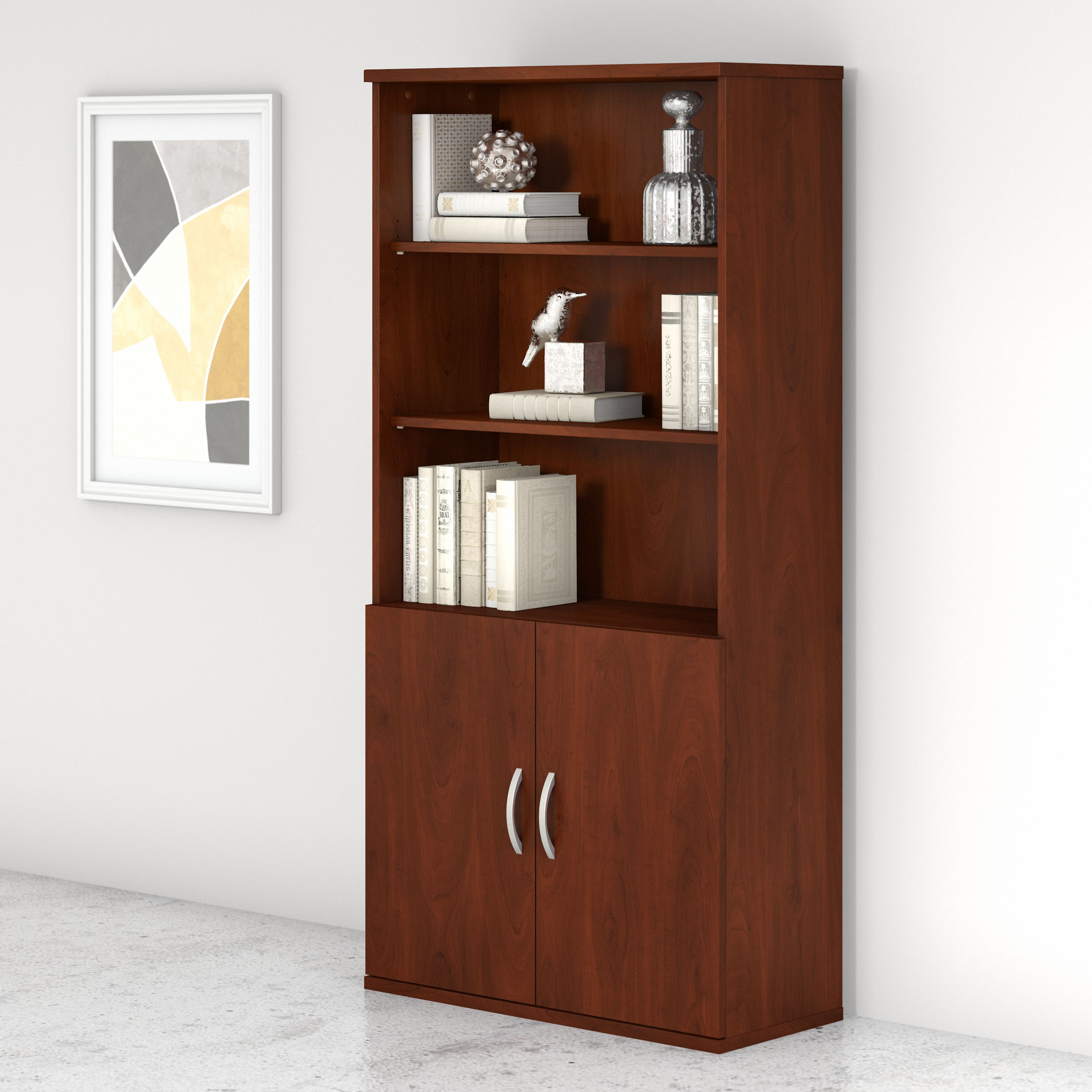 Shop Bush Business Furniture Studio C Tall 5 Shelf Bookcase with Doors 01 STC015HC #color_hansen cherry