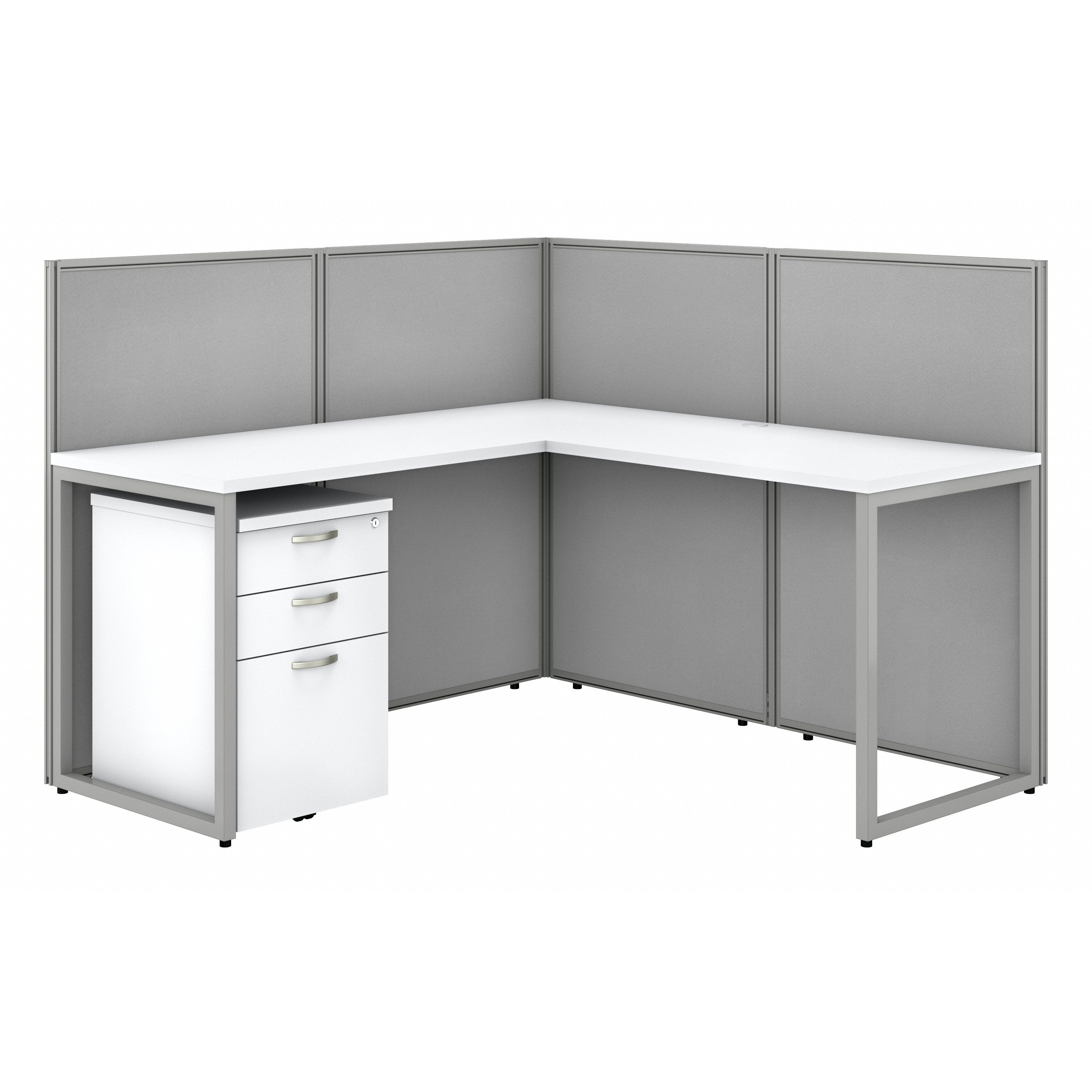 Shop Bush Business Furniture Easy Office 60W L Shaped Cubicle Desk with File Cabinet and 45H Panels 02 EOD360SWH-03K #color_pure white/silver gray fabric