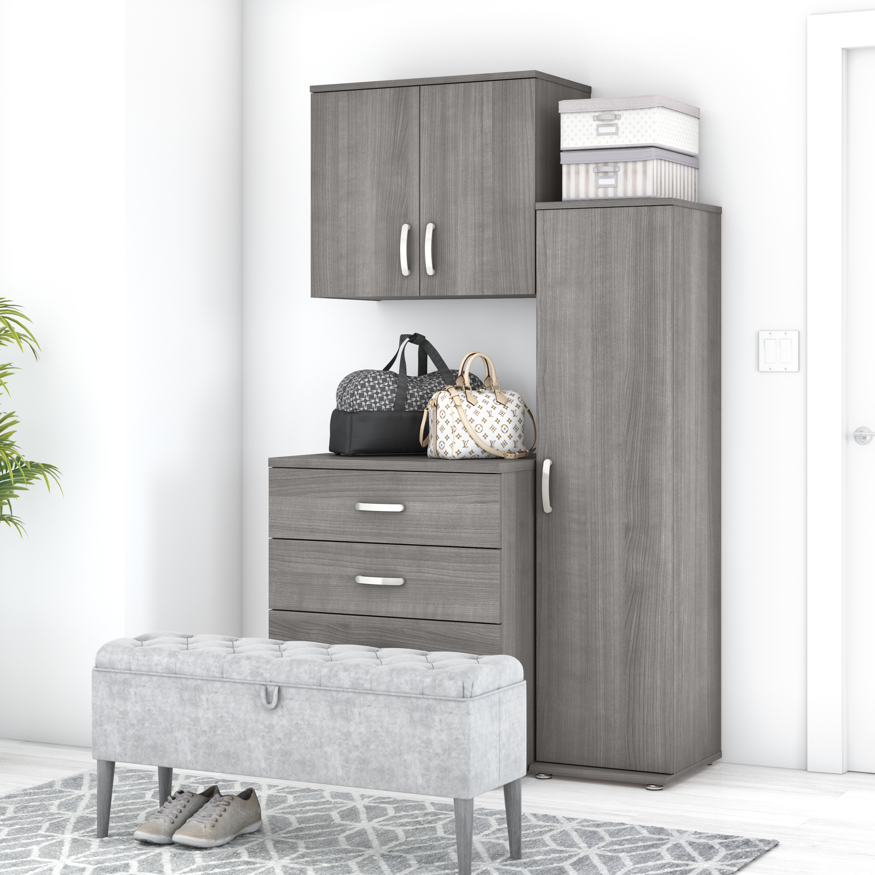 Shop Bush Business Furniture Universal 3 Piece Modular Closet Storage Set with Floor and Wall Cabinets 01 CLS005PG #color_platinum gray