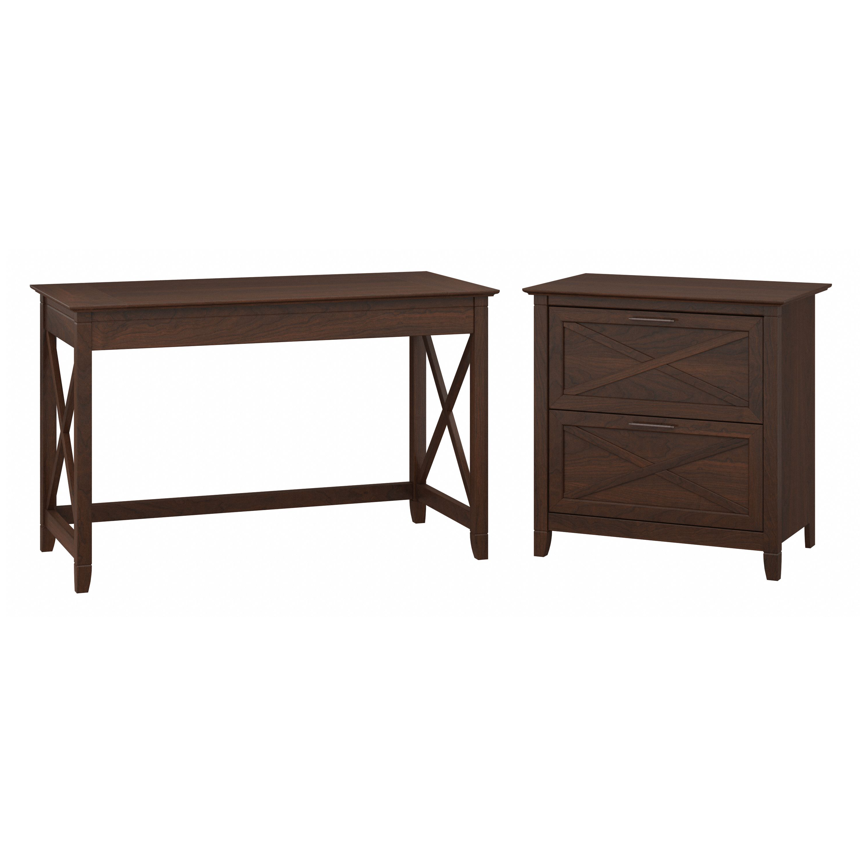 Shop Bush Furniture Key West 48W Writing Desk with 2 Drawer Lateral File Cabinet 02 KWS003BC #color_bing cherry