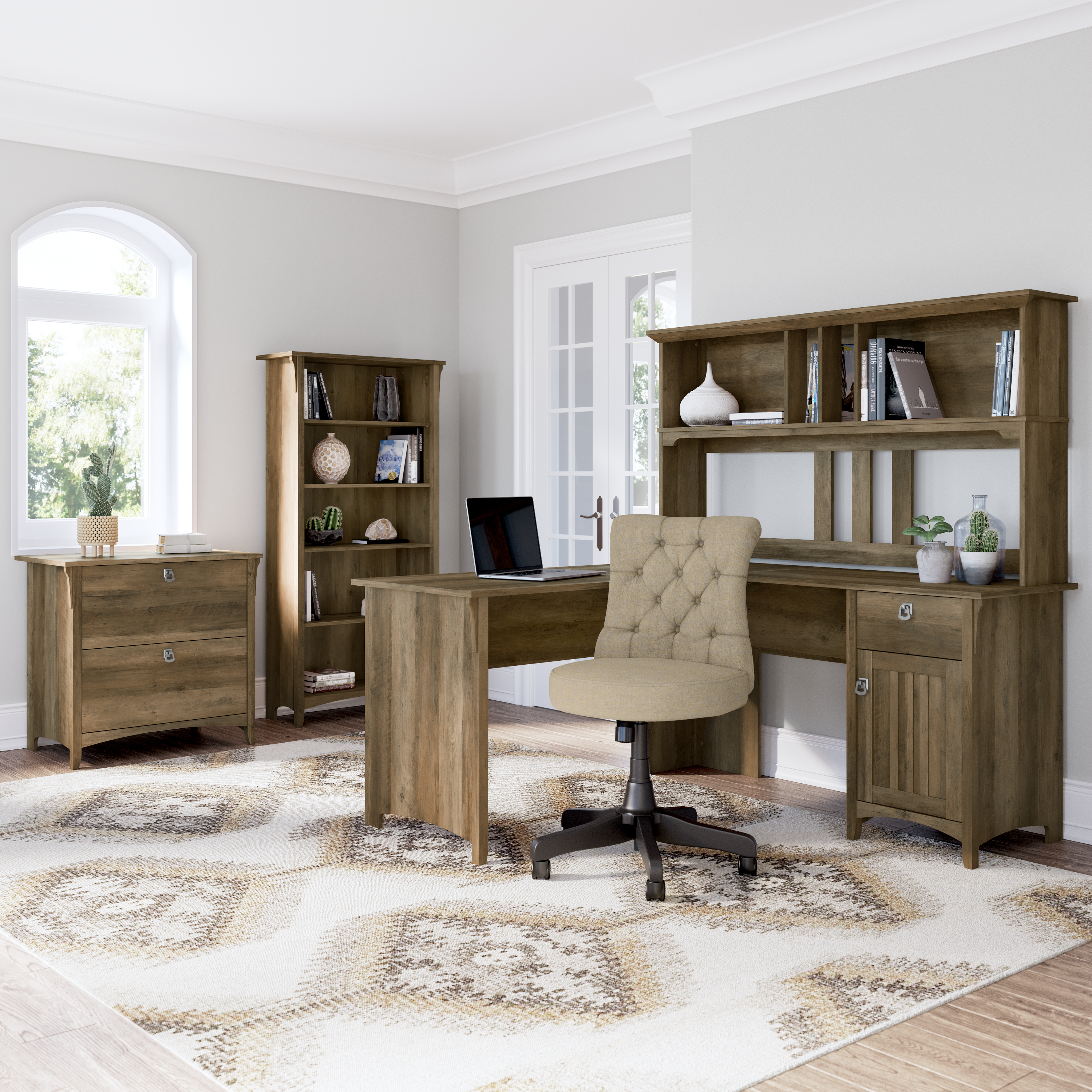 Shop Bush Furniture Salinas 60W L Shaped Desk with Storage 08 SAD160RCP-03 #color_reclaimed pine
