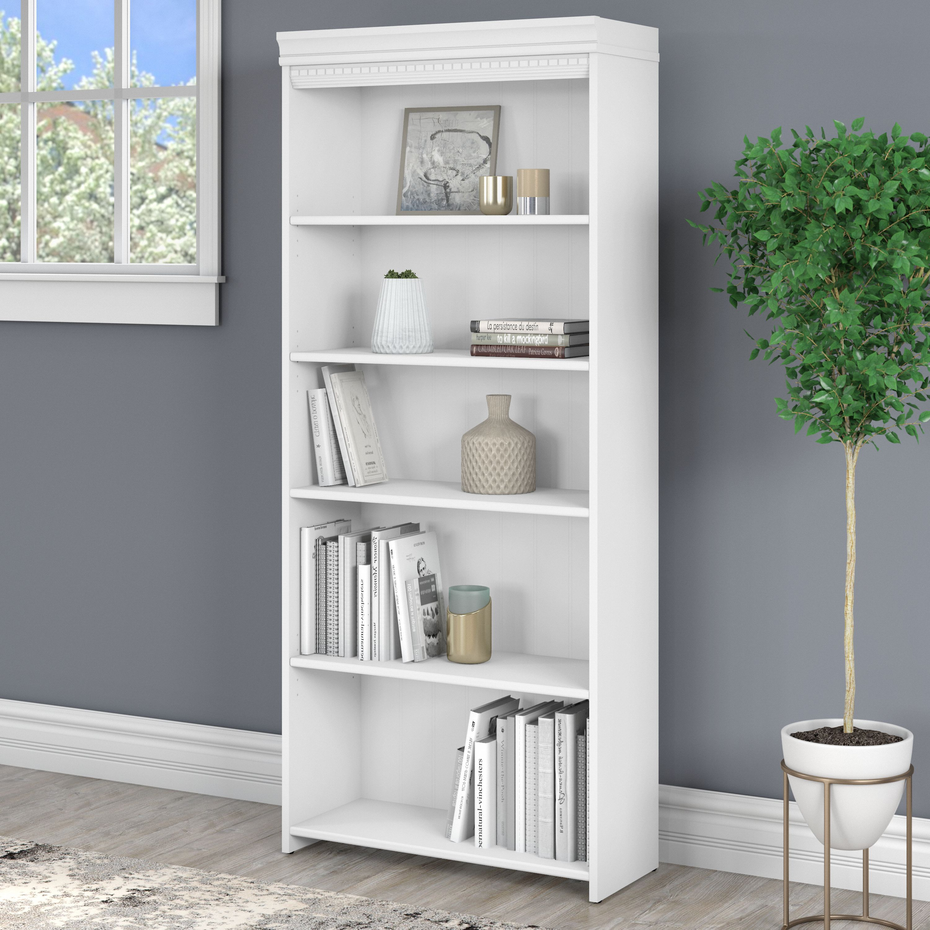 Shop Bush Furniture Fairview Tall 5 Shelf Bookcase 01 WC53665-03 #color_pure white
