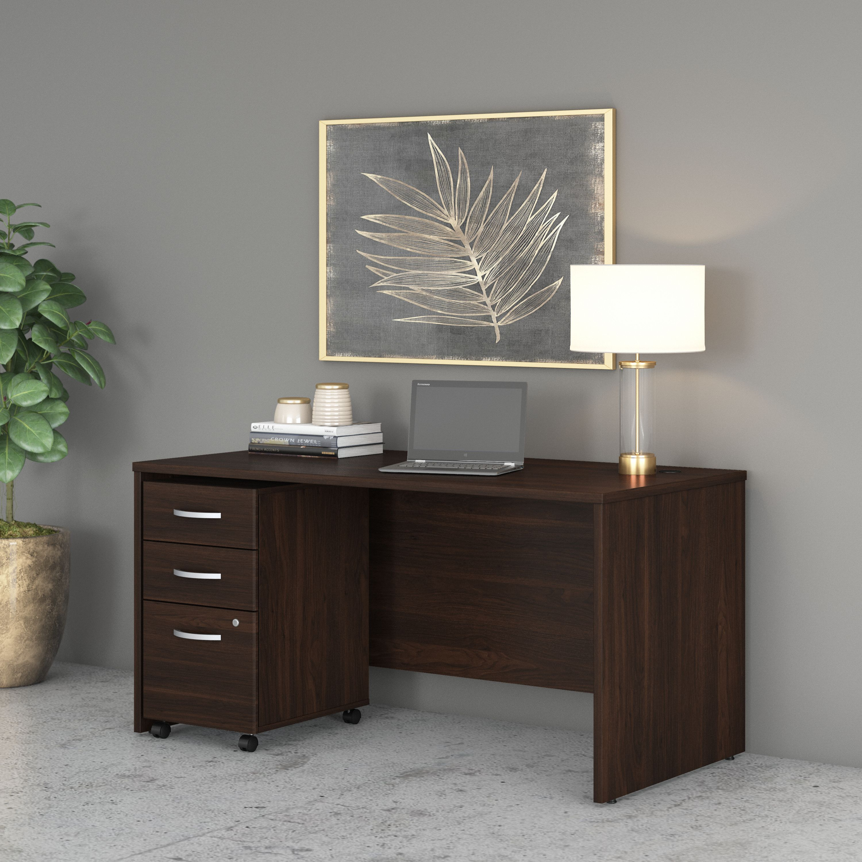 Shop Bush Business Furniture Studio C 60W x 30D Office Desk with Mobile File Cabinet 01 STC014BWSU #color_black walnut