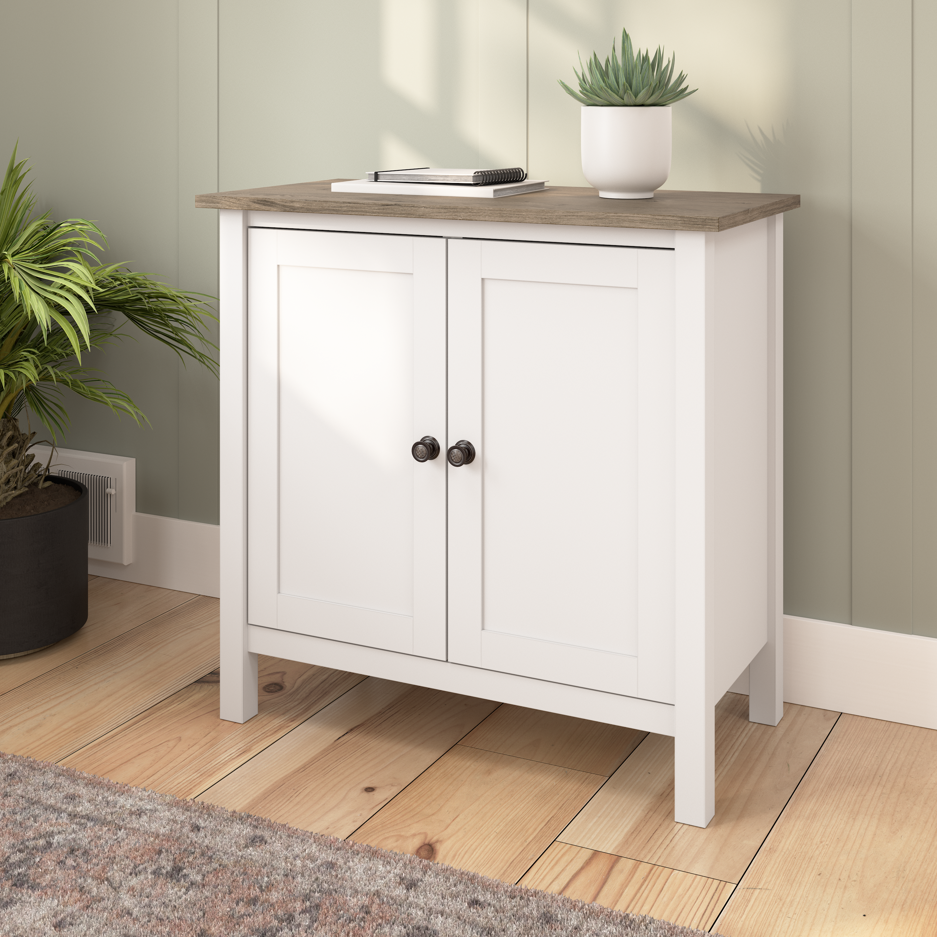 Shop Bush Furniture Mayfield Accent Storage Cabinet with Doors 01 MAS131GW2-03 #color_shiplap gray/pure white