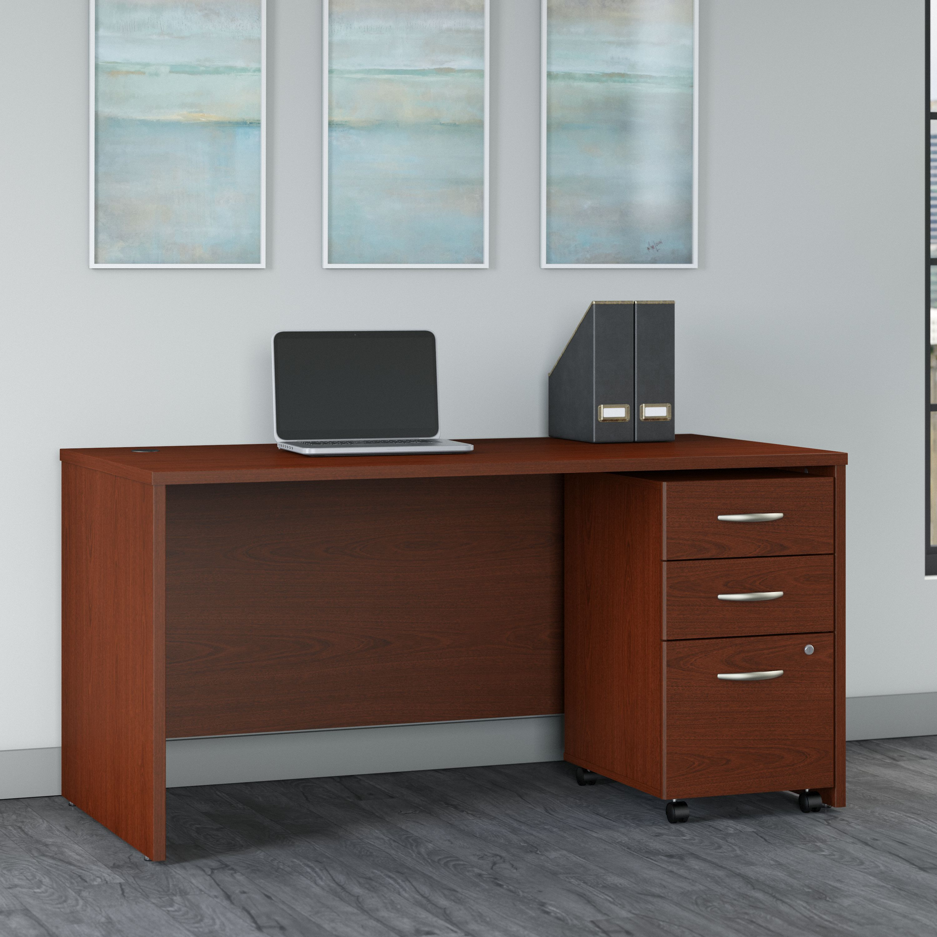 Shop Bush Business Furniture Series C 60W x 30D Office Desk with 3 Drawer Mobile File Cabinet 01 SRC144MASU #color_mahogany