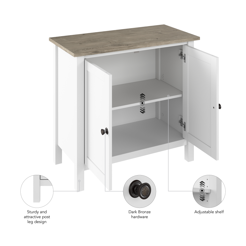Shop Bush Furniture Mayfield Accent Storage Cabinet with Doors, Image 08, MAS131GW2-03, #color_shiplap gray/pure white