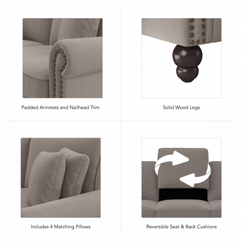 Shop Bush Furniture Coventry 87W L Shaped Sectional Couch, Image 08, CVY86BBGH-03K, #color_beige herringbone fabric