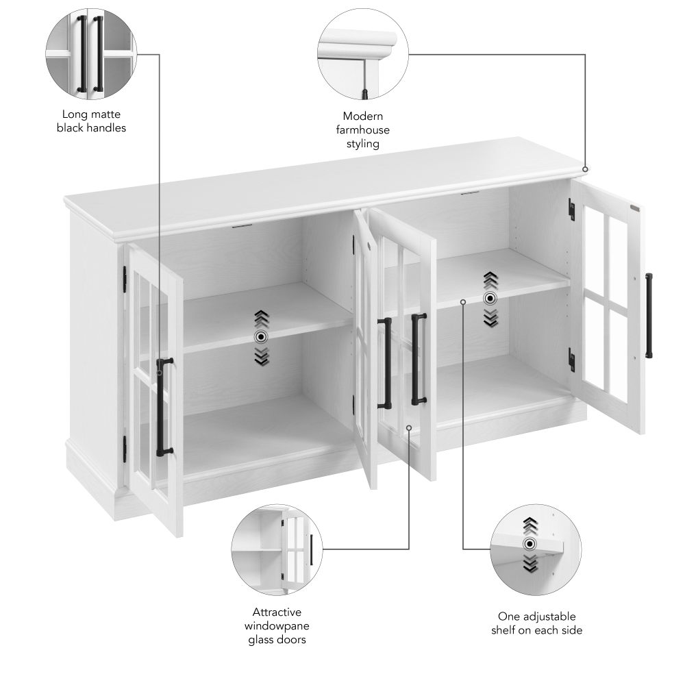 Shop Bush Furniture Westbrook 60W Sideboard Cabinet, Image 09, WBV160WAS-03, #color_white ash