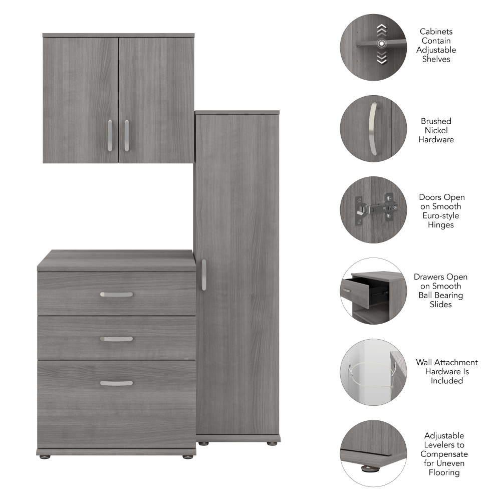 Shop Bush Business Furniture Universal 3 Piece Modular Garage Storage Set with Floor and Wall Cabinets, Image 03, GAS005PG, #color_platinum gray