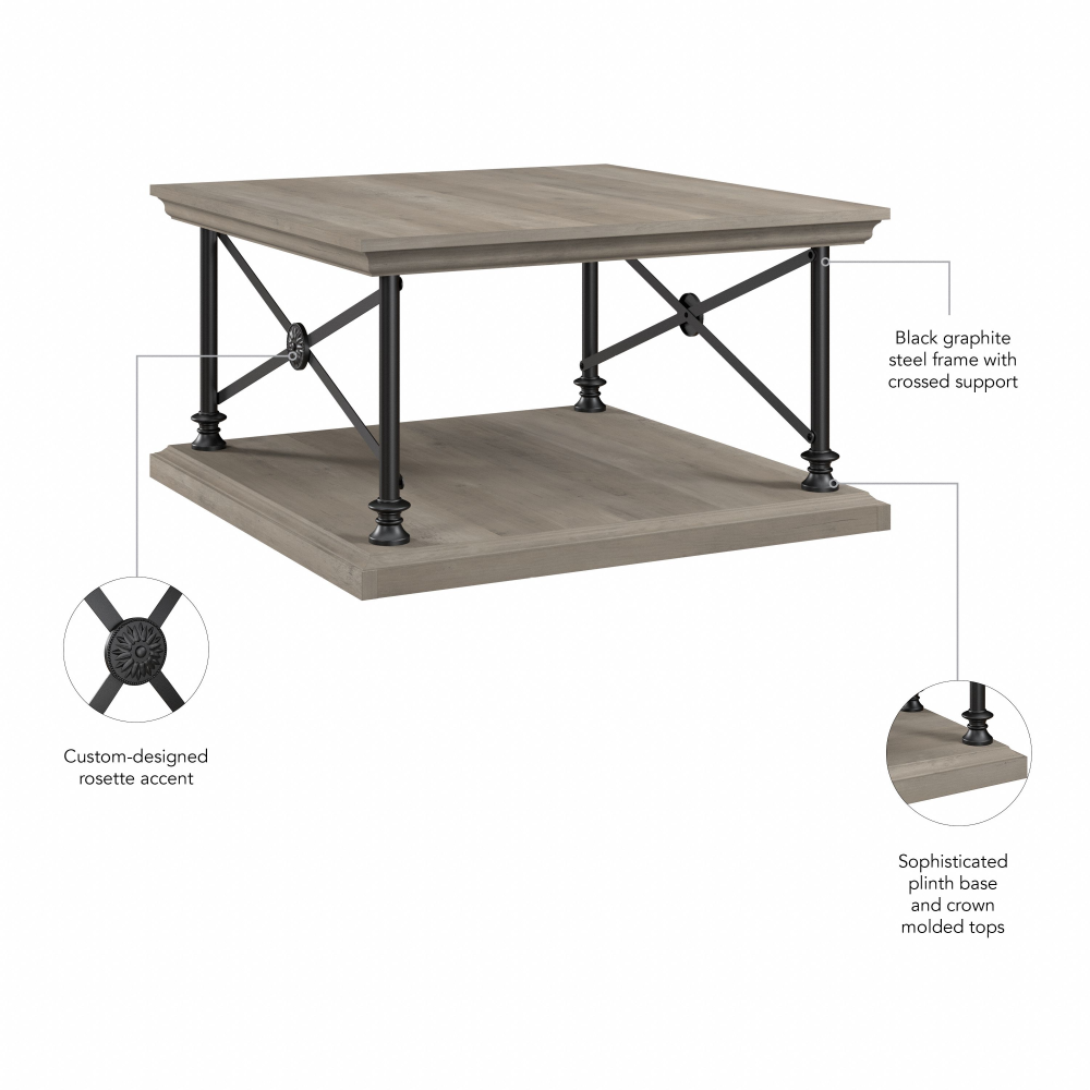 Shop Bush Furniture Coliseum Square Coffee Table, Image 07, CST136DG-03, #color_driftwood gray