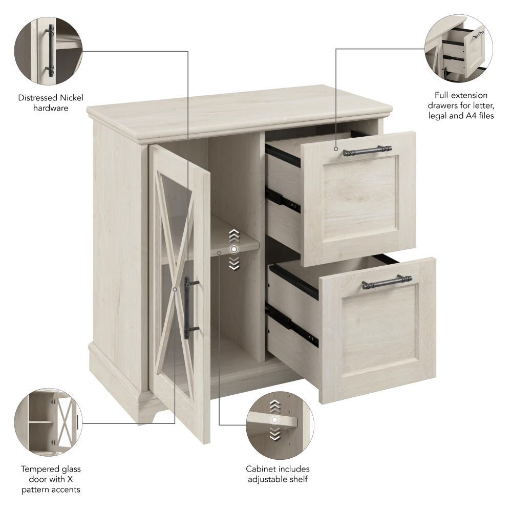 Shop Bush Furniture Lennox Farmhouse 2 Drawer Lateral File Cabinet with Shelves, Image 08, LEF132LW-03, #color_linen white oak