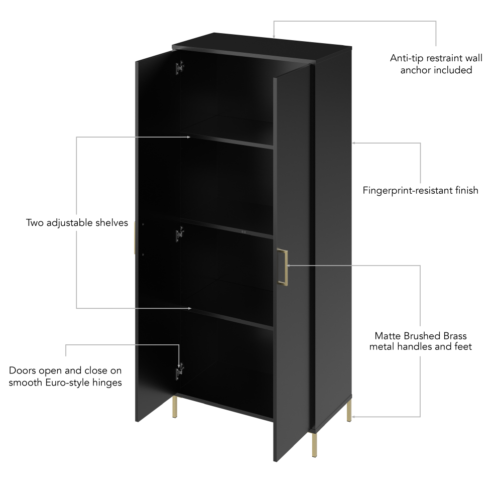 Shop Bush Furniture Soho Tall Storage Cabinet with Doors, Image 07, SHS129BL-Z, #color_black stipple