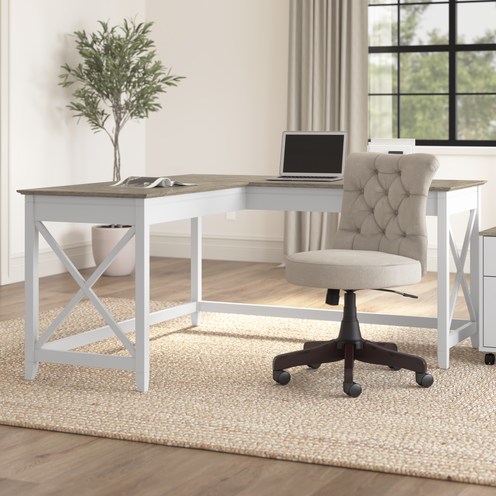 Shop Bush Furniture Key West 60W L Shaped Desk, Image 02, KWD160G2W-03, #color_shiplap gray/pure white