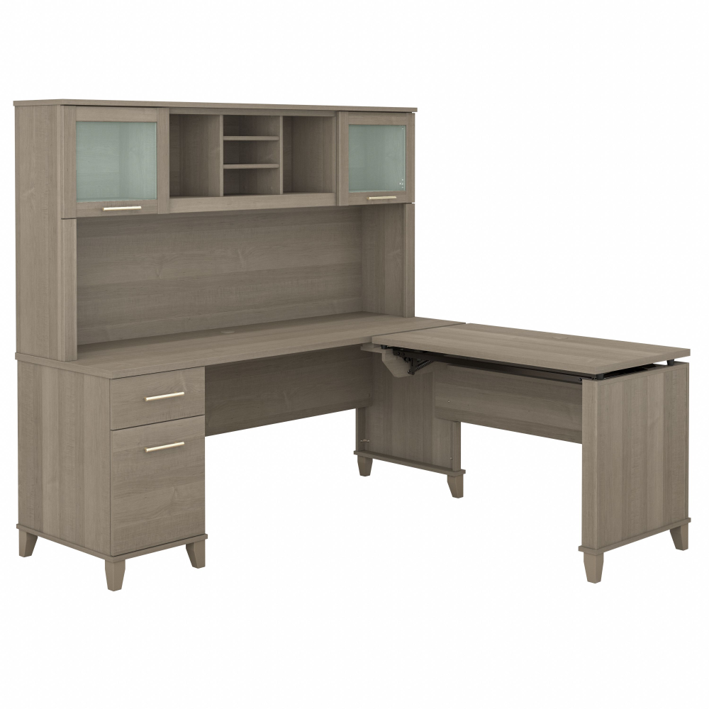 Shop Bush Furniture Somerset 72W 3 Position Sit to Stand L Shaped Desk with Hutch, Image 03, SET015AG, #color_ash gray