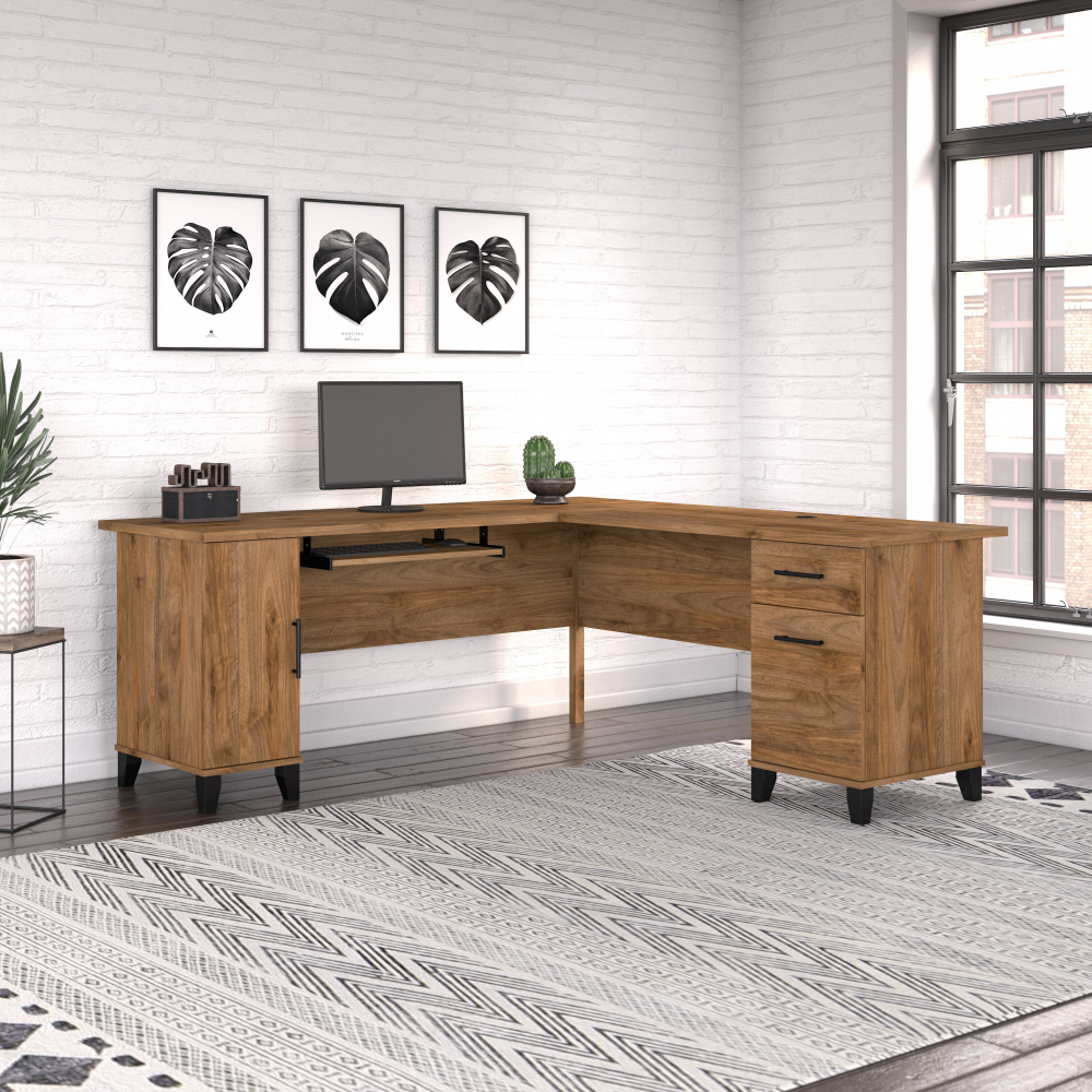 Shop Bush Furniture Somerset 72W L Shaped Desk with Storage, Image 02, WC81310K, #color_fresh walnut