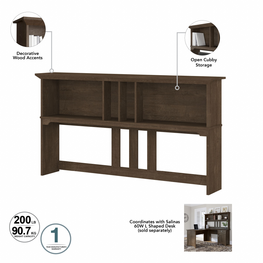 Shop Bush Furniture Salinas 60W L Shaped Desk with Hutch, Image 07, SAL004ABR, #color_ash brown