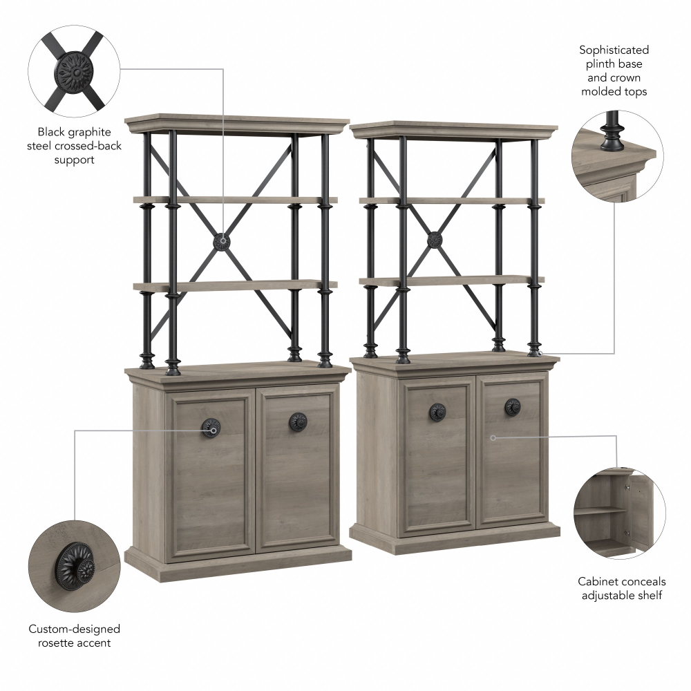 Shop Bush Furniture Coliseum Designer Bookcase with Doors (Set of Two), Image 06, CSM005DG, #color_driftwood gray