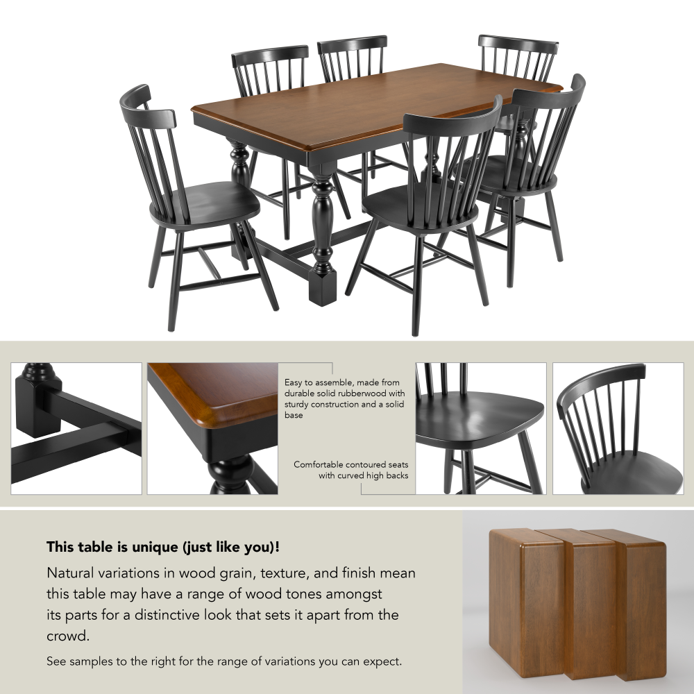 Shop Bush Furniture Sterling 67W Squire Trestle Dining Table with 6 High Back Spindle Dining Chairs, Image 06, STL002BMB, #color_burnished medium brown/black paint