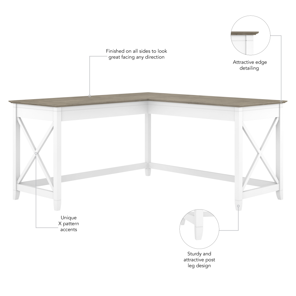 Shop Bush Furniture Key West 60W L Shaped Desk, Image 06, KWD160G2W-03, #color_shiplap gray/pure white