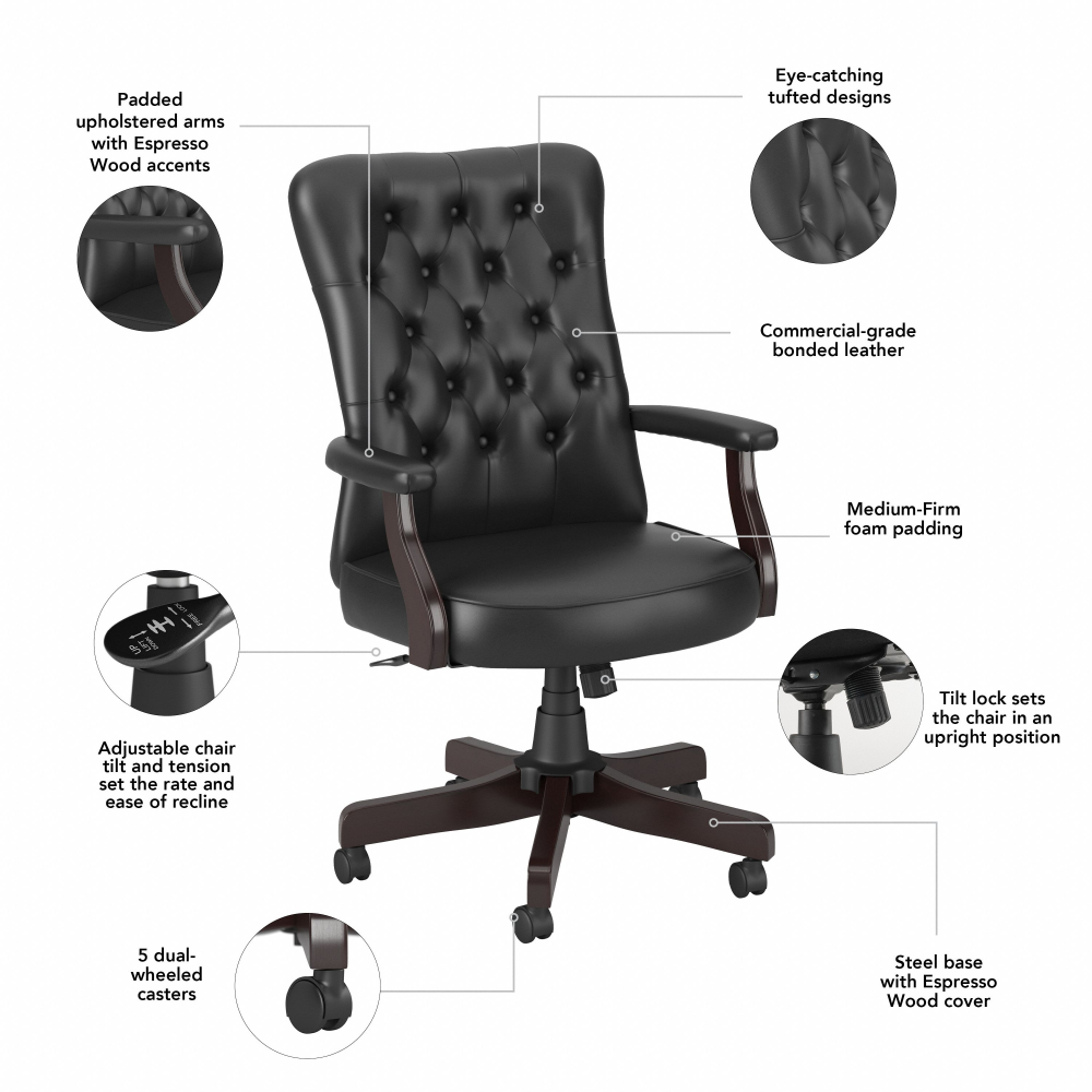 Shop Bush Business Furniture Arden Lane High Back Tufted Office Chair with Arms, Image 07, CH2303BLL-03, #color_black leather