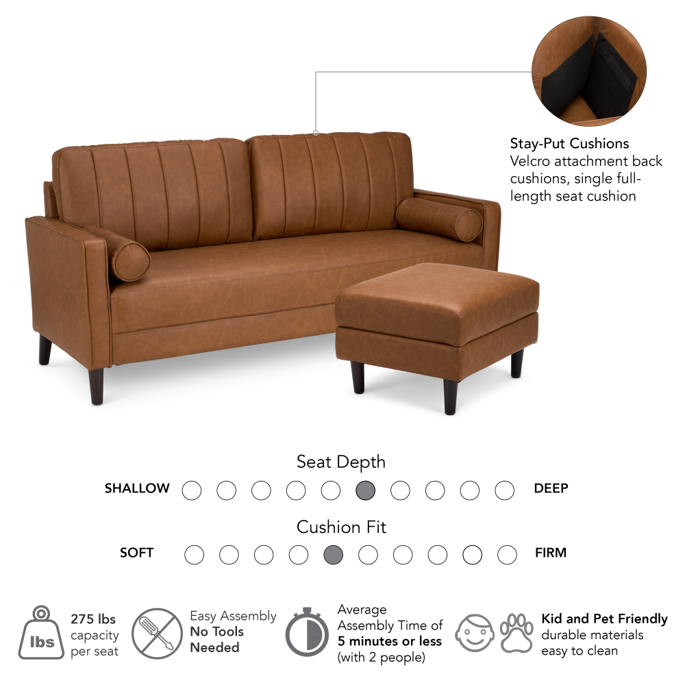 Shop Bush Home Max 54W Loveseat and Storage Ottoman, Image 06, MAX004BCL, #color_buffed camel leather