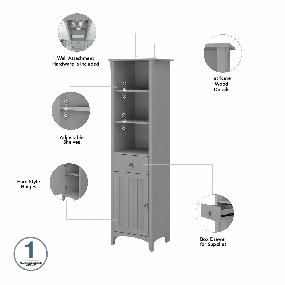 Shop Bush Furniture Salinas Tall Bathroom Storage Cabinet, Image 08, SAS168CG-03, #color_cape cod gray