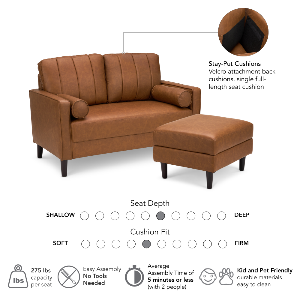 Shop Bush Home Max 77W Sofa and Storage Ottoman, Image 06, MAX003BCL, #color_buffed camel leather