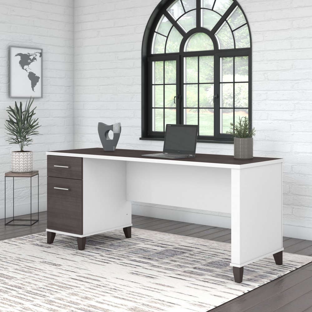 Shop Bush Furniture Somerset 72W Office Desk with Drawers, Image 02, WC81072, #color_storm gray/white