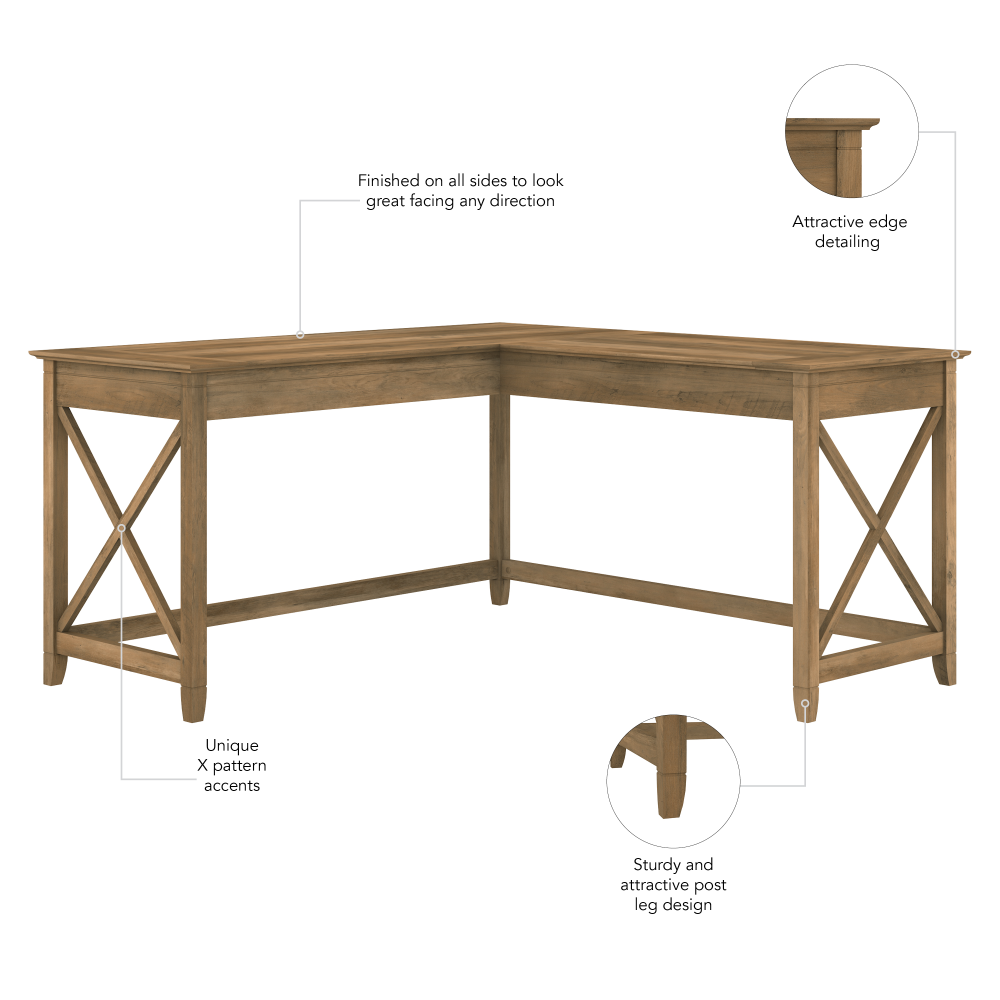 Shop Bush Furniture Key West 60W L Shaped Desk, Image 06, KWD160RCP-03, #color_reclaimed pine