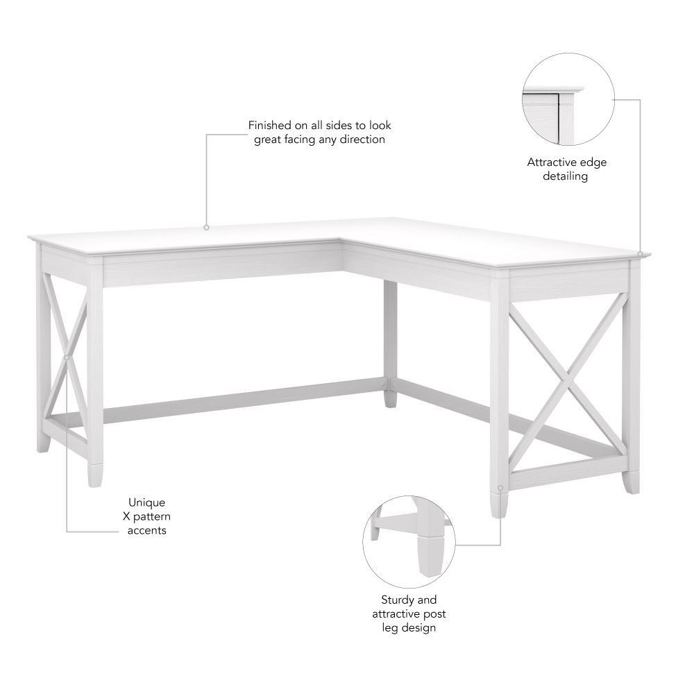 Shop Bush Furniture Key West 60W L Shaped Desk, Image 05, KWD160WT-03, #color_pure white oak
