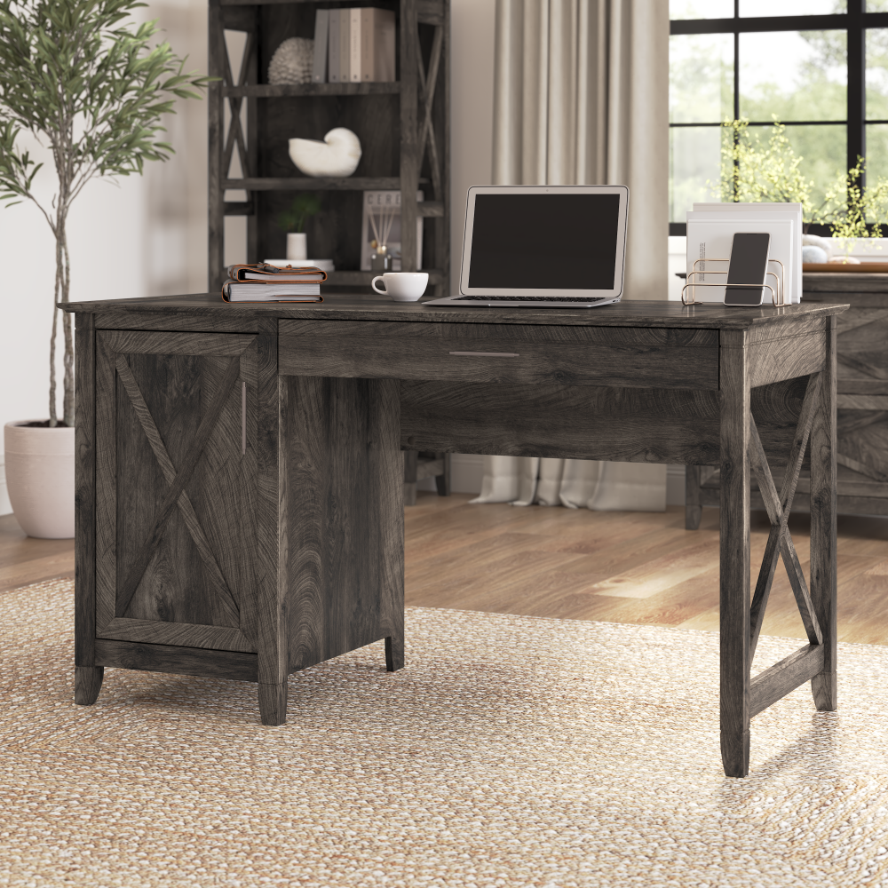 Shop Bush Furniture Key West 54W Computer Desk with Keyboard Tray and Storage, Image 02, KWD154GH-03, #color_dark gray hickory