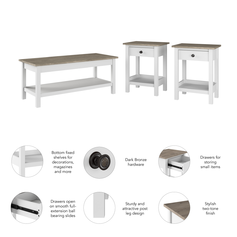 Shop Bush Furniture Mayfield Coffee Table with End Tables, Image 06, MAY030GW2, #color_shiplap gray/pure white