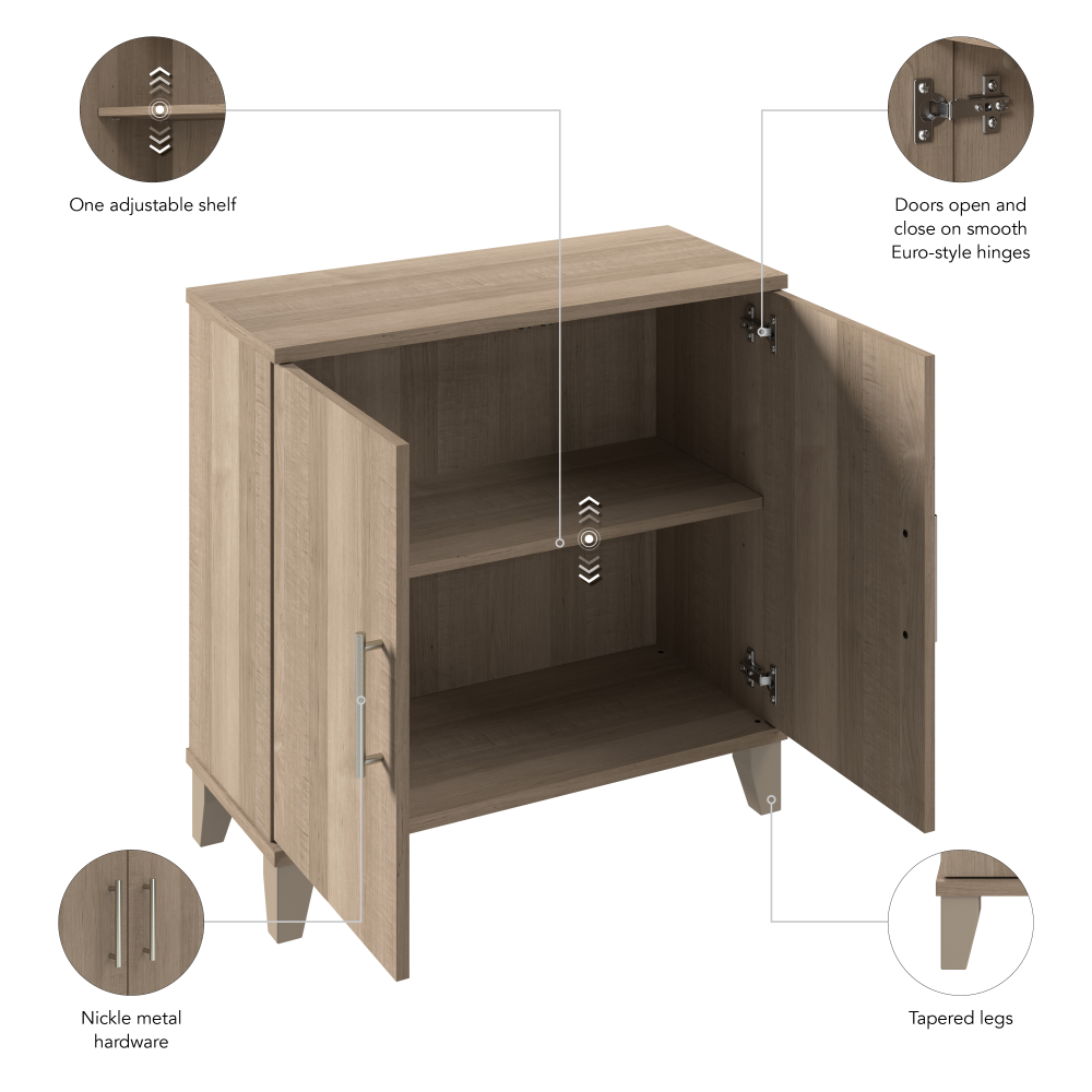 Shop Bush Furniture Somerset Small Storage Cabinet with Doors and Shelves, Image 07, STS130AG, #color_ash gray