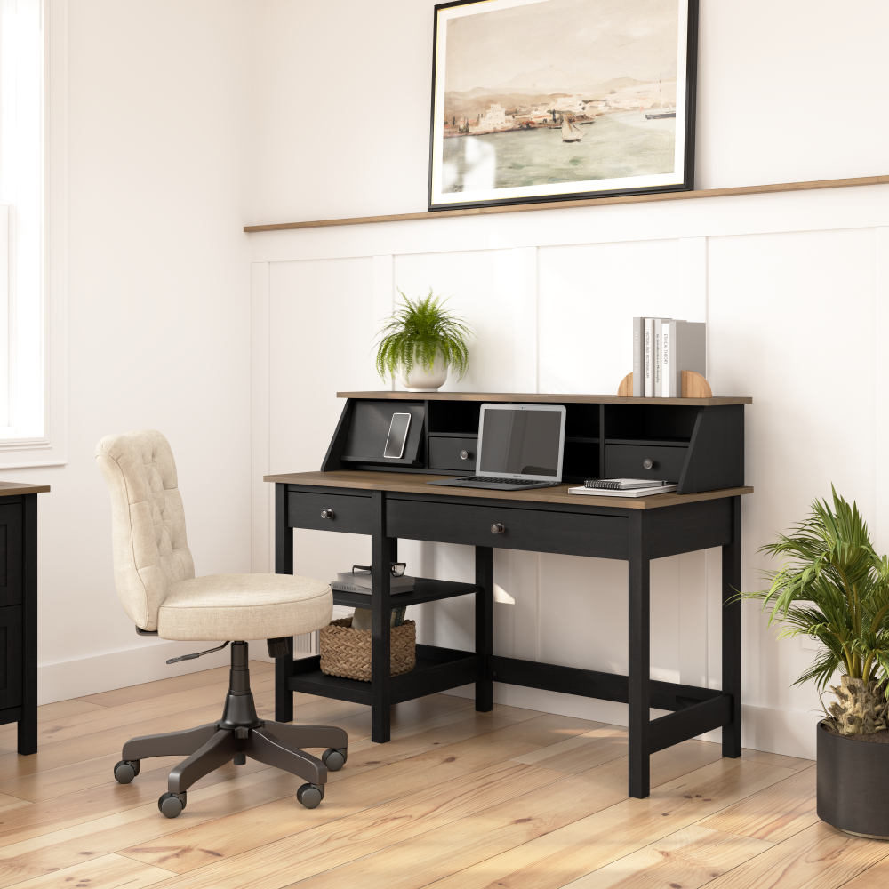 Shop Bush Furniture Mayfield 54W Computer Desk with Shelves and Desktop Organizer, Image 02, MAY001V2P, #color_vintage black/reclaimed pine