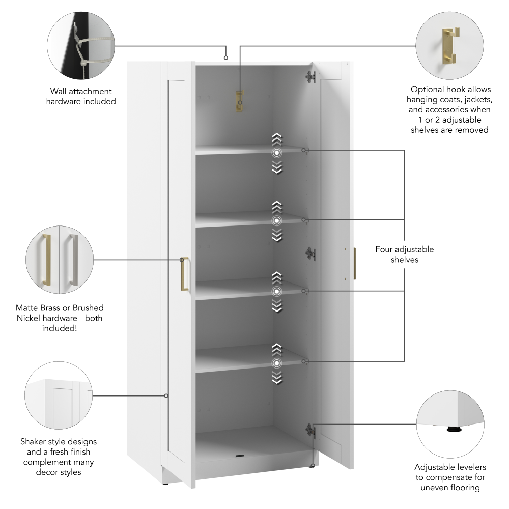 Shop Bush Furniture Hampton Heights 30W Tall Storage Cabinet with Doors and Shelves, Image 08, HHS630WHK, #color_white