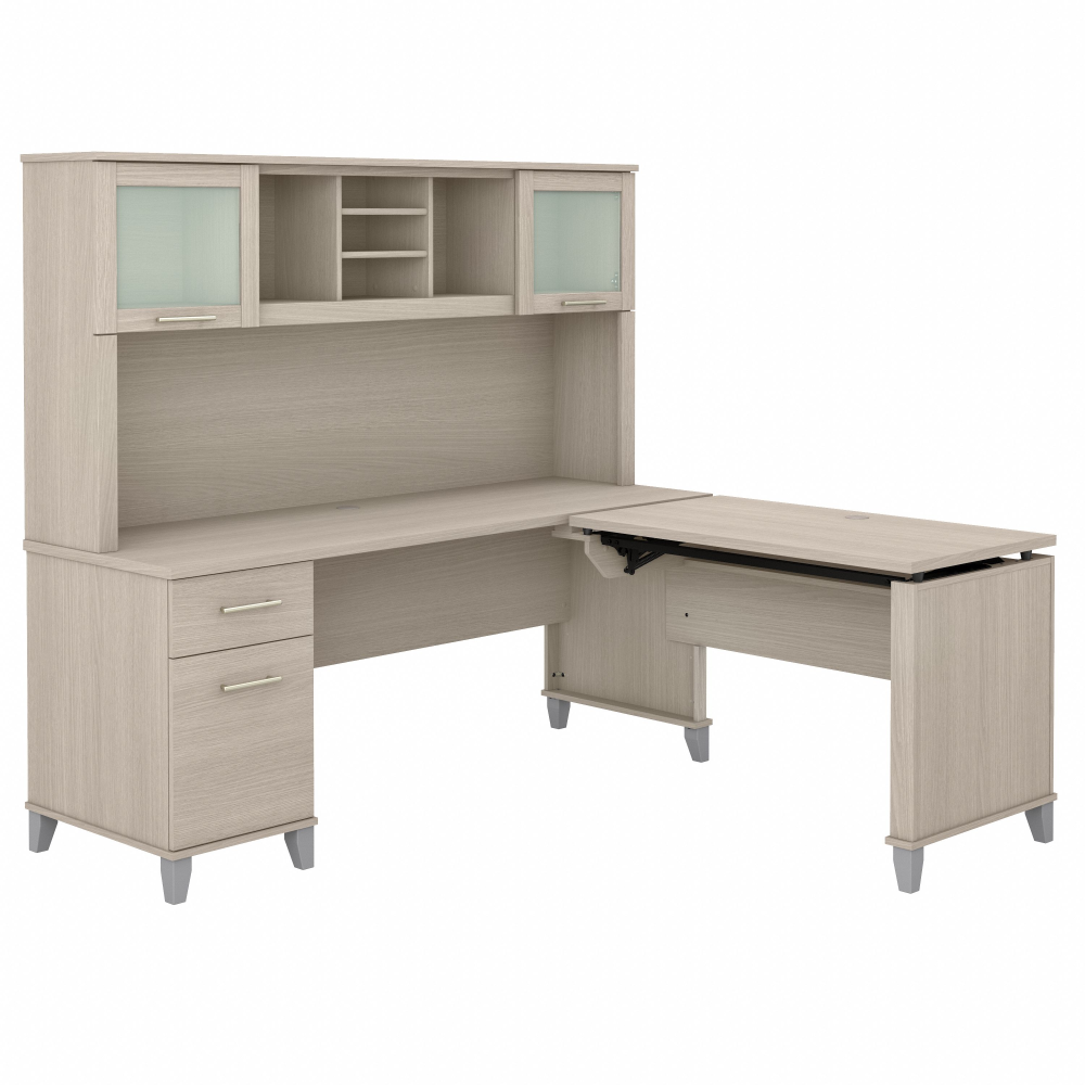 Shop Bush Furniture Somerset 72W 3 Position Sit to Stand L Shaped Desk with Hutch, Image 03, SET015SO, #color_sand oak