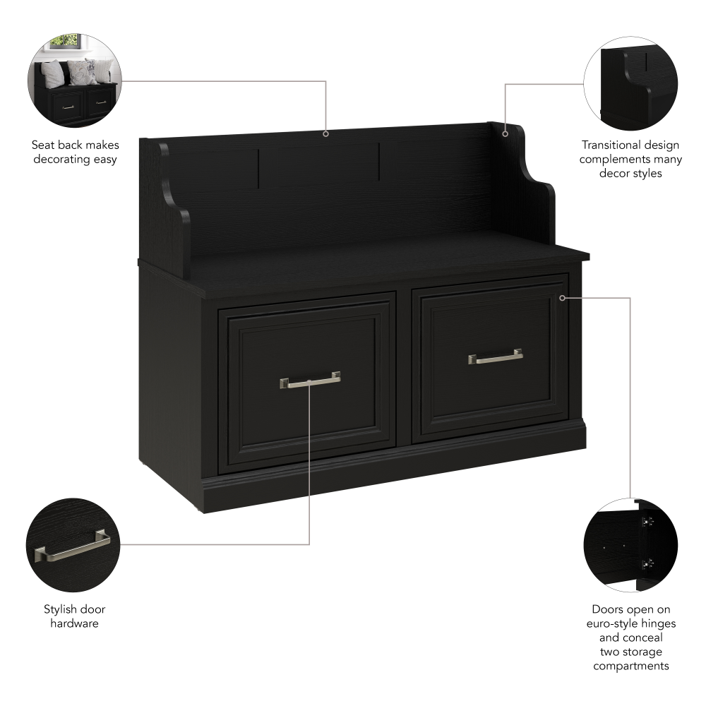 Shop Bush Furniture Woodland 40W Entryway Bench with Doors, Image 07, WDL005BS, #color_black suede oak