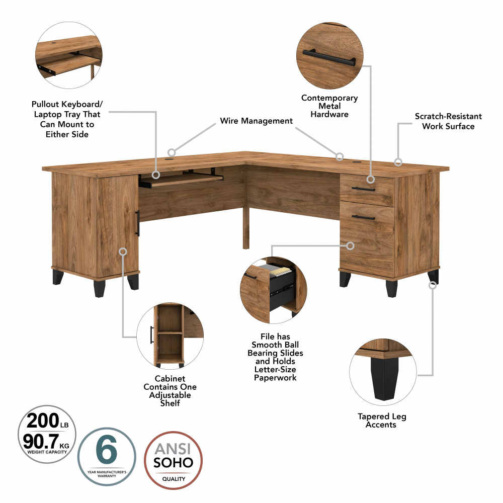 Shop Bush Furniture Somerset 72W L Shaped Desk with Storage, Image 08, WC81310K, #color_fresh walnut