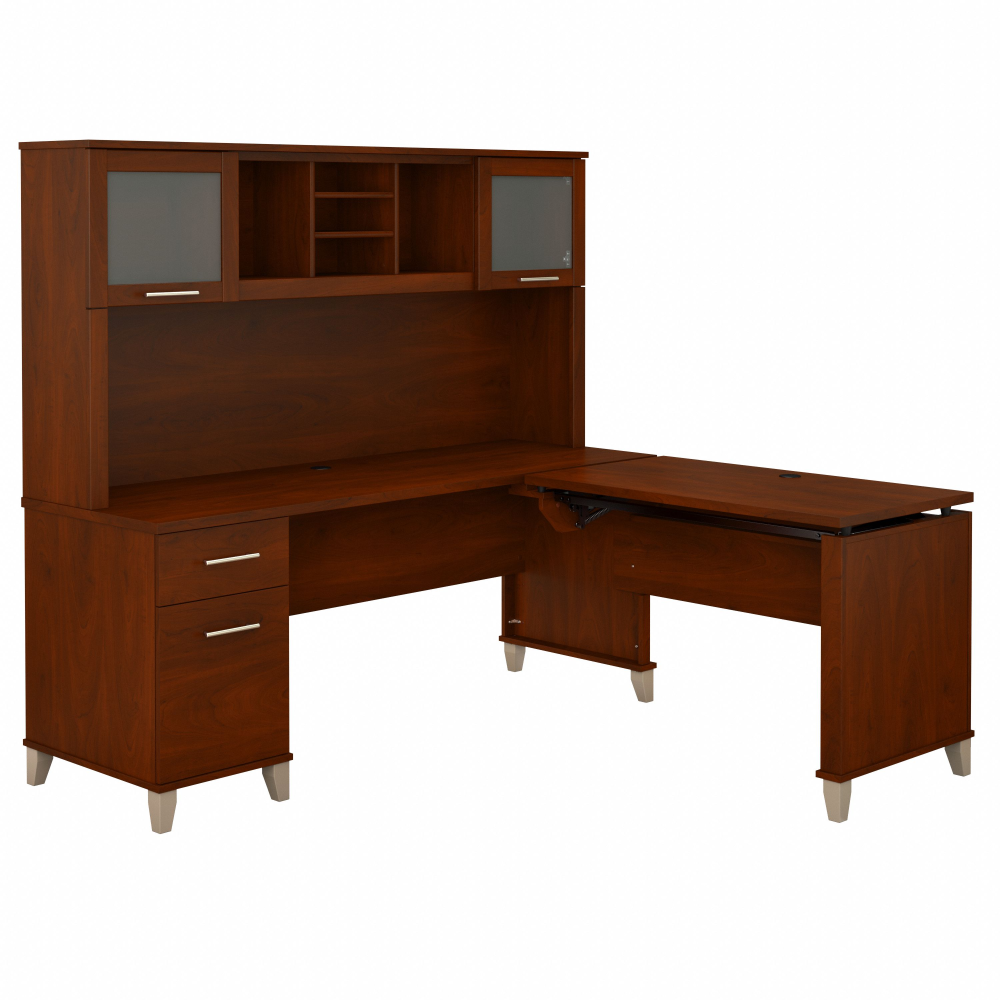 Shop Bush Furniture Somerset 72W 3 Position Sit to Stand L Shaped Desk with Hutch, Image 03, SET015HC, #color_hansen cherry