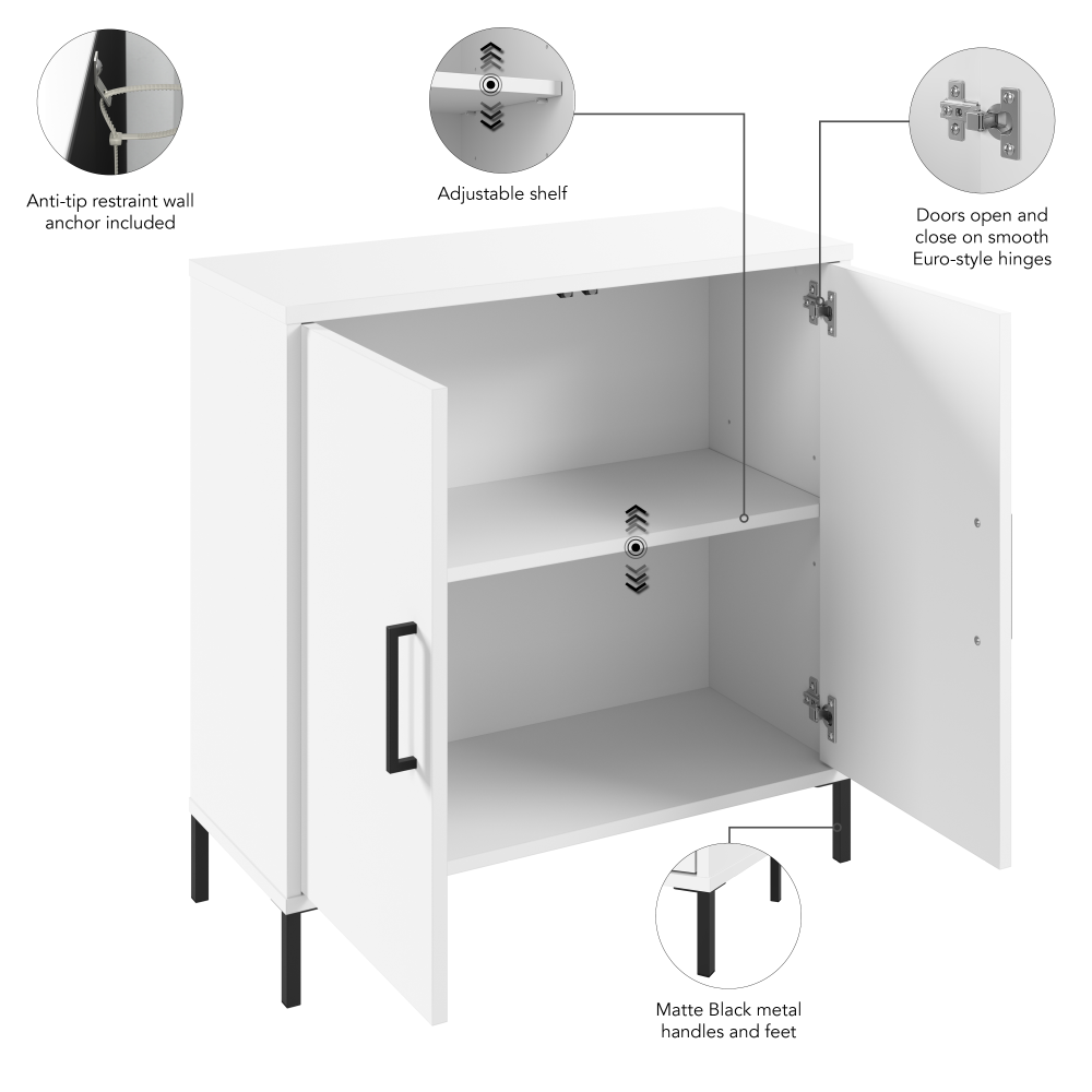 Shop Bush Furniture Essence Low Storage Cabinet with Doors, Image 09, ESS229WH, #color_white
