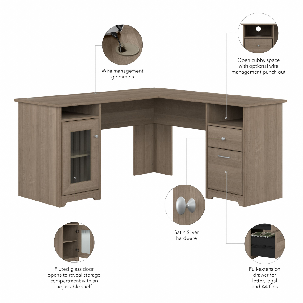 Shop Bush Furniture Cabot 60W L Shaped Computer Desk with Storage, Image 08, WC31230K, #color_ash gray