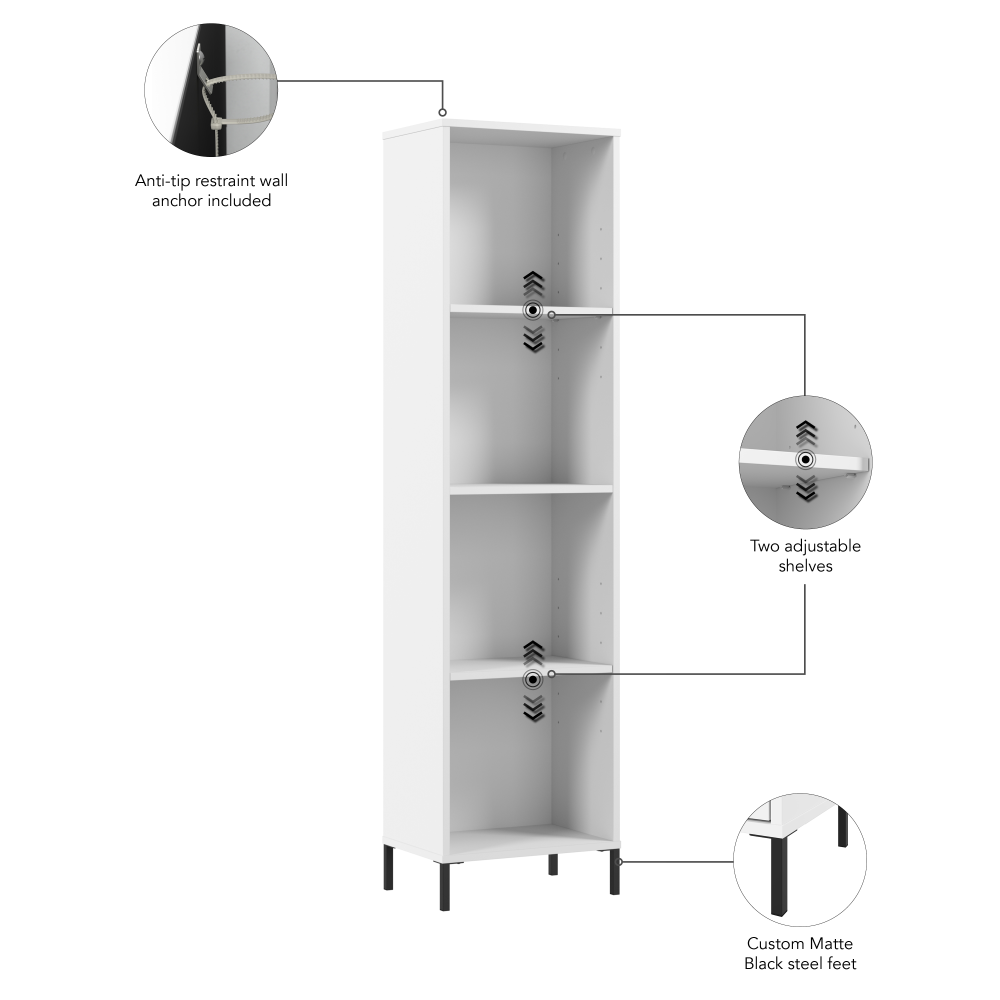 Shop Bush Furniture Essence Narrow Bookcase, Image 06, ESB117WH, #color_white