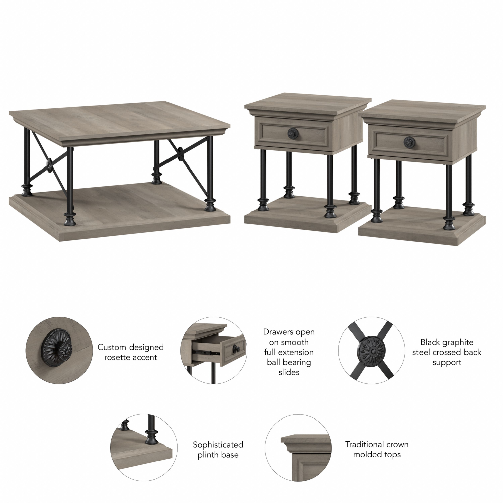 Shop Bush Furniture Coliseum Square Coffee Table with Designer End Tables, Image 07, CSM006DG, #color_driftwood gray